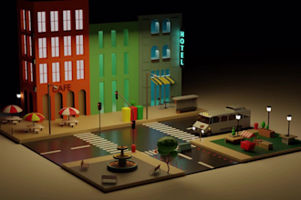 create low poly 3d model and environment in blender