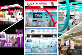 design 3d trade show booth, exhibition stand, stall, and kiosk