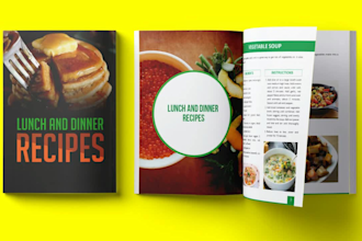 create cookbook, recipe book layout design with cover design