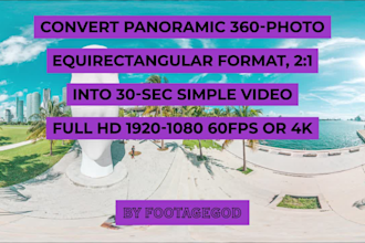 convert 360 photo into usual video, panoramic equirectangular to HD or 4k format