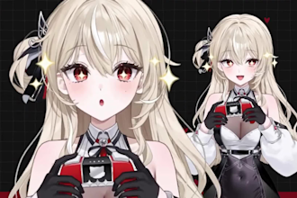 draw male and female 2d vtuber design, live2d vtuber character, 3d vtuber model