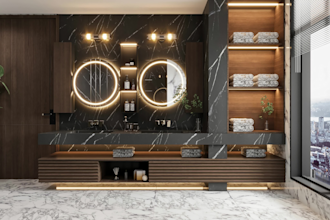 design modern and realistic 3d bathroom interior renders