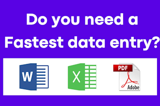 fastest data entry transcribe data PDF to word data collection web research
