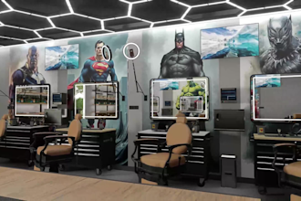 do realistic 3d interior design for barber and salon shop