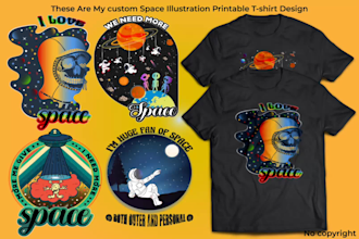 create custom space themed tshirt design for you