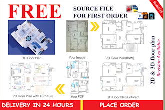 redraw pdf, sketch, jpg to autocad dwg or revit bim 2d, 3d house floor plan