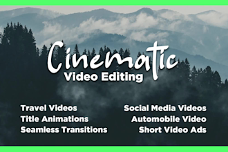 edit cinematic youtube videos, travel vlogs and any kind of video editing