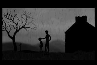 create 2d black and white silhouette animation, silhouette animated lyric video