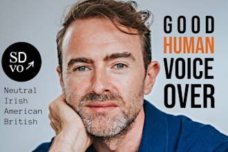 be male voiceover actor narrator in neutral irish english usa