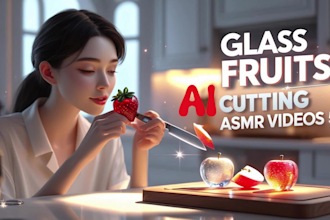 create hyper realistic ai asmr glass fruit cutting videos
