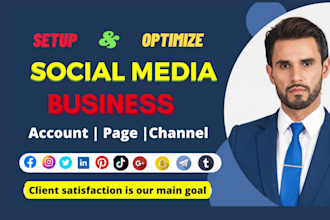 create social media account, setup facebook business page, optimize social media
