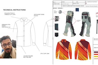 design commercial clothing tech packs with colorway mockups
