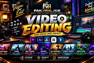 professionally edit youtube videos,vlogs,reels, podcasts and social media videos