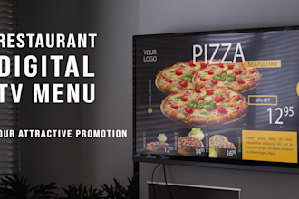 design animated digital menu and restaurant wall TV menu