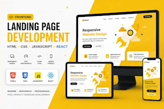 design a responsive landing page using HTML CSS js and react