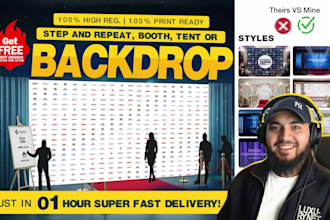 design step and repeat backdrop, red carpet media wall or standee banner