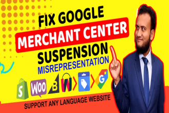fix google merchant center suspension, misrepresentation