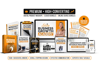 design digital product mockup, ecover bundle, and online course bundle