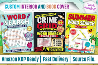 create word search puzzle book interior and cover for amazon KDP