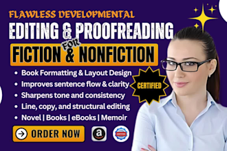 flawlessly proofread and edit novel, copy, developmental edit, book formatting