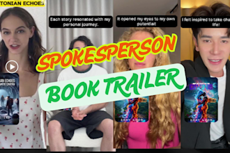 make spokesperson cinematic book trailer, book promotional video for tiktok