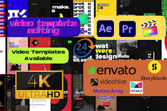 edit any video template after effect, premier pro in 4k