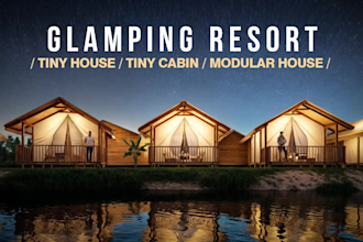 design tiny house, tiny cabin for glamping resort