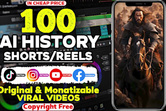 create 100 ai history short video for youtube tiktok ig, short, documentary