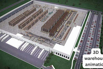 do 3d warehouse automation facility intralogistics robotics logistics animation