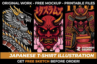 create a custom japanese t shirt illustration
