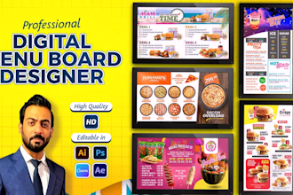 design digital menu, digital menu board or animated  menu
