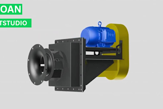 create 3d  centrifugal fan animation, industrial factory process, 3d manufacture