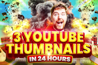 design attractive 3 youtube thumbnails in 24 hours
