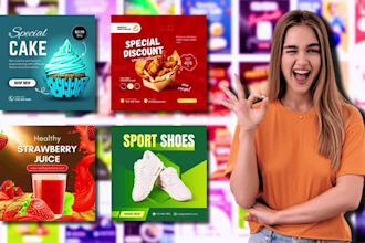 design posters and thumbnail for product restaurant and service for business