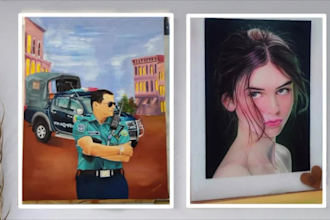 create hand drawn portrait painting on canvas with shipping