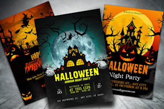 design spooky halloween flyers posters invites and insta posts