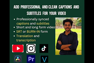add subtitles and captions for videos,shots,reels,seminars