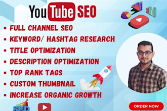 be your youtube video SEO expert for video ranking and organic channel growth