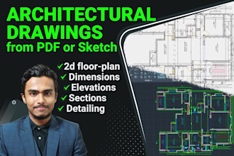 convert PDF, sketch or image to architectural floor plan and drawings