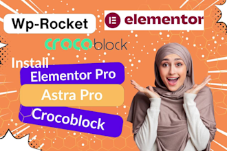 install elementor pro, astra pro, crocoblock, wp rocket