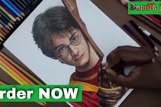 do realistic hand drawn color pencil portrait