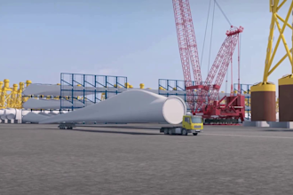 create 3d industrial animation, offshore wind turbine, marine engineering video