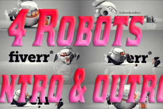 create 4 elegant 3D robots intro and outros