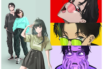 draw webtoon manhwa or anime style illustration, oc or fanart