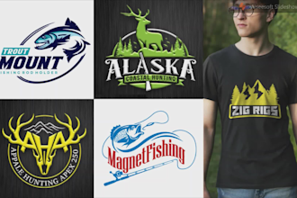 do outdoor hunting fishing and t shirt logo design