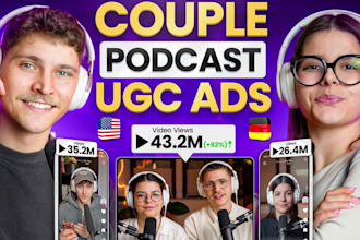 create a two person podcast ugc video in german or english