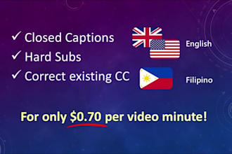 create subtitles and closed captions in english and filipino