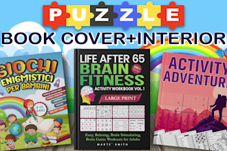 create mazes, word search, crossowrd activity books, cover design for amazon KDP