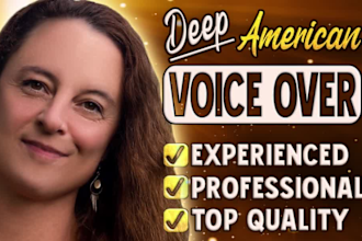 be your warm, mature deep american female voice over actor, talent, voice artist