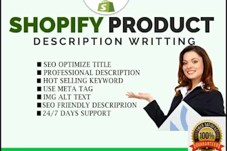write stunning shopify product descriptions, product listings with SEO